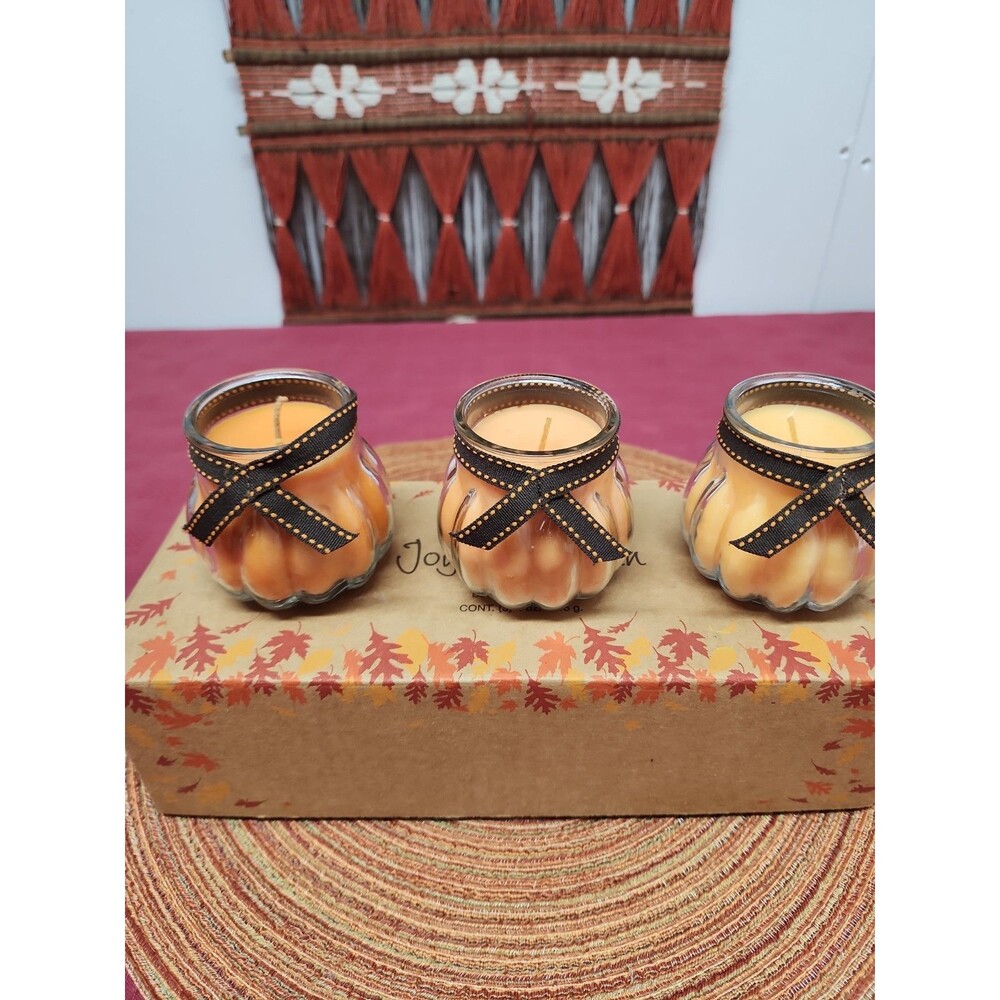 Partylite Joy Of Autumn 3 Candle Set Harvest Fragrances Shades Of Orange NIB - Picture 2 of 9